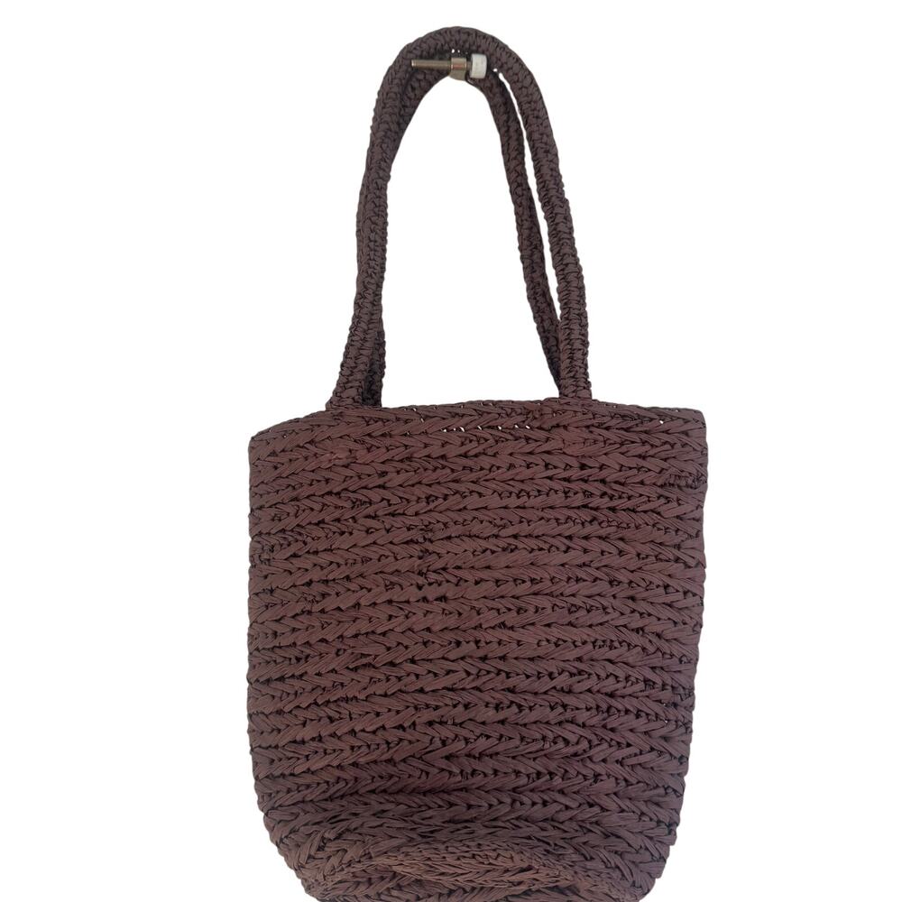 J. Crew Women's Malta Handwoven Straw Tote Bag Chocolate One Size NWT - Picture 2 of 11